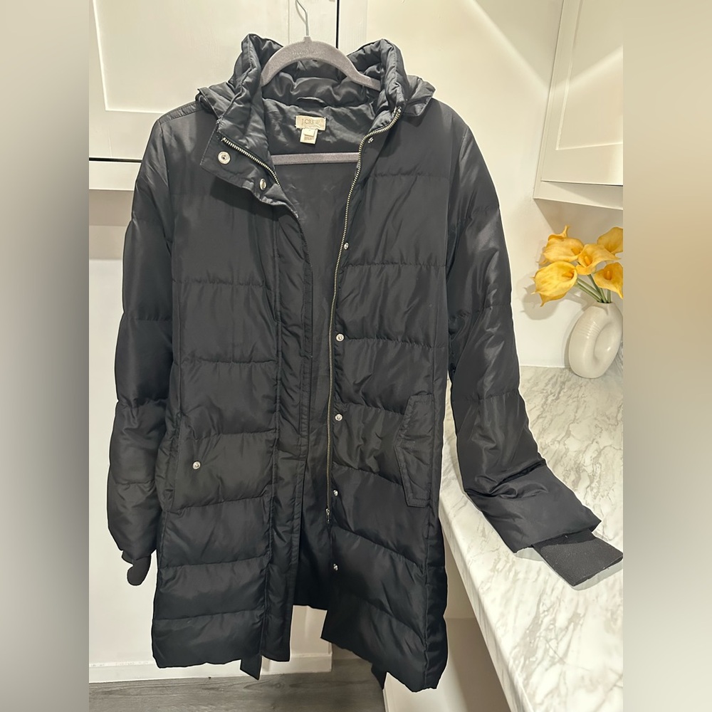J.Crew Black Hooded Puffer Coat